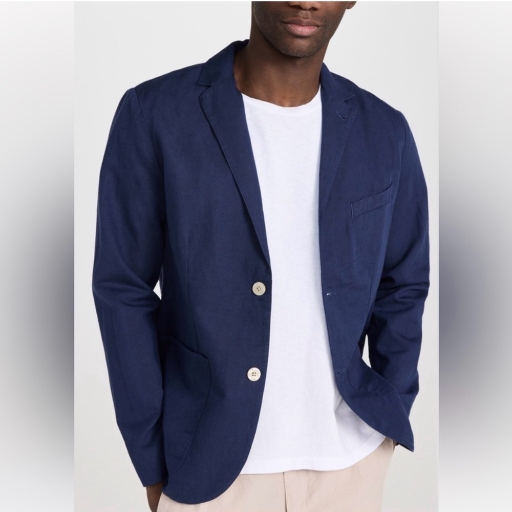 New Onia Mens Linen Cotton Canvas Blazer Deep Navy